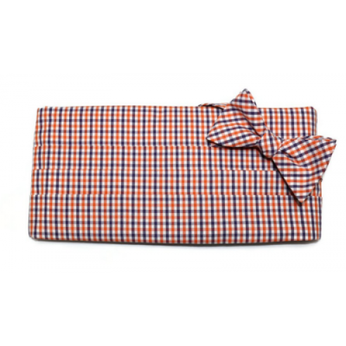 Orange and Purple Tattersall Plaid Cummerbund and Tie